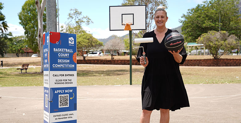 Councillor Suzy Batkovic at the Marabou Park half-court.