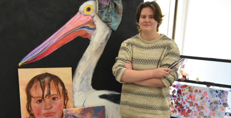 Bendigo-based artist Geordie Williamson, 16, is a double finalist in The Percivals 2024. Photo: Lucas Williamson