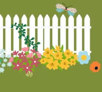 A white picket fence and flowers