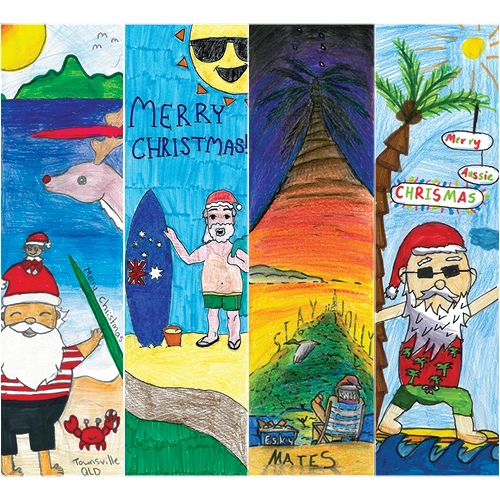 Colourful Christmas flags drawn by children