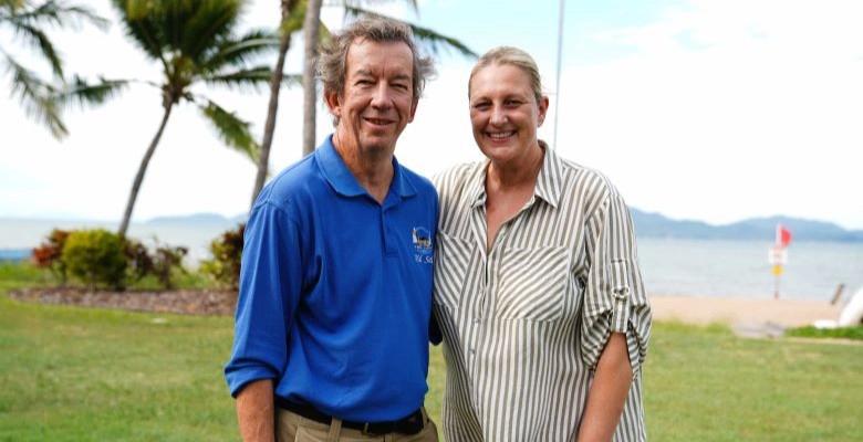 Councillor Suzy Batkovic OLY and Townsville Sailing Club ambassador John Byrnes at the Aquatic Precinct at The Strand.