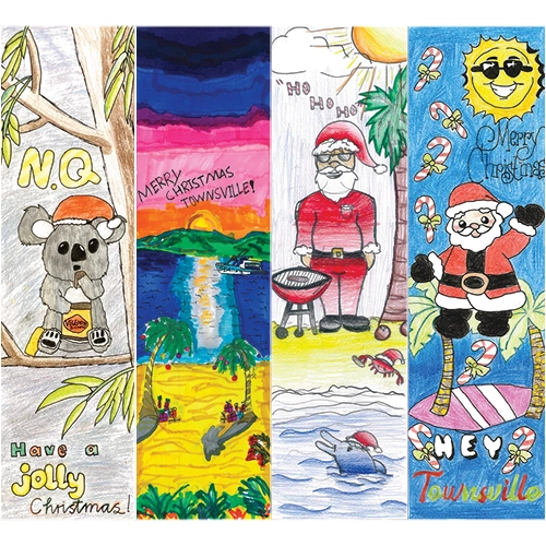 Colourful Christmas flags drawn by children