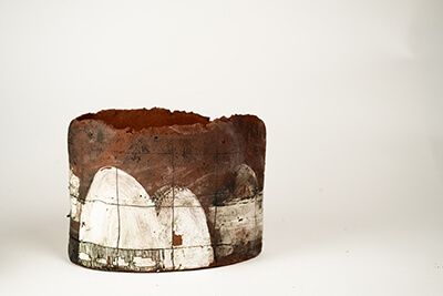 Lea Durie Mingling 2023, Wild clay, midfire terracotta clay, slips, underglaze, glazes, liquid quartz, White glaze, 26 x 36 cm