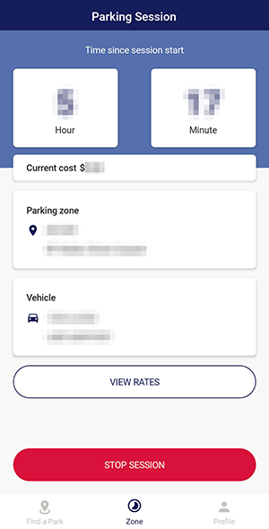 The Parking Session screen