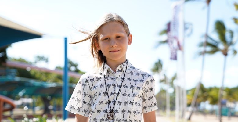 Kiran Blackburn is one of 20 young winners of the Festive Flags Competition. Their artworks will be made into flags and flown across Townsville this Christmas. 