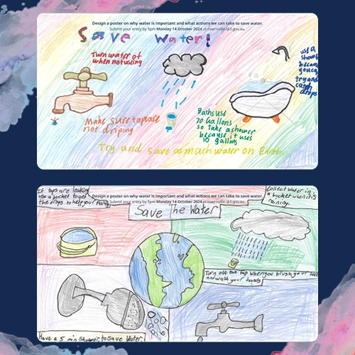 Children's drawings about saving water